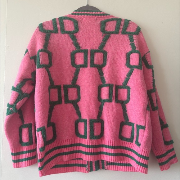 Never Been Worn! 🩷💚 Miracle Pink & Green Geometric Button-Up Cardigan - Picture 2 of 4